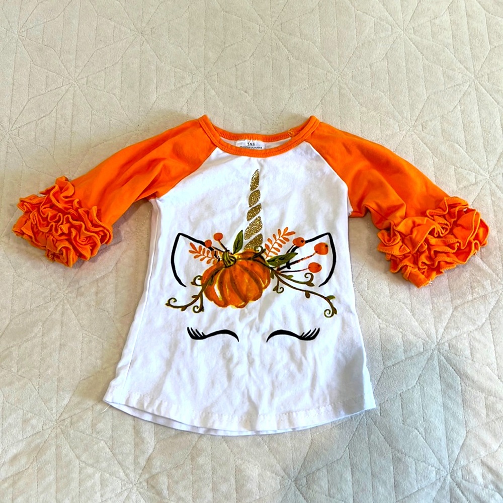 Halloween pumpkin unicorn ruffle tee toddler girls 2T